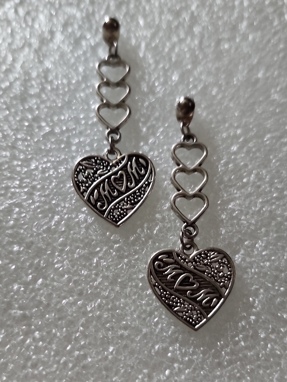 Hand Crafted Silver Heart Drop Earrings